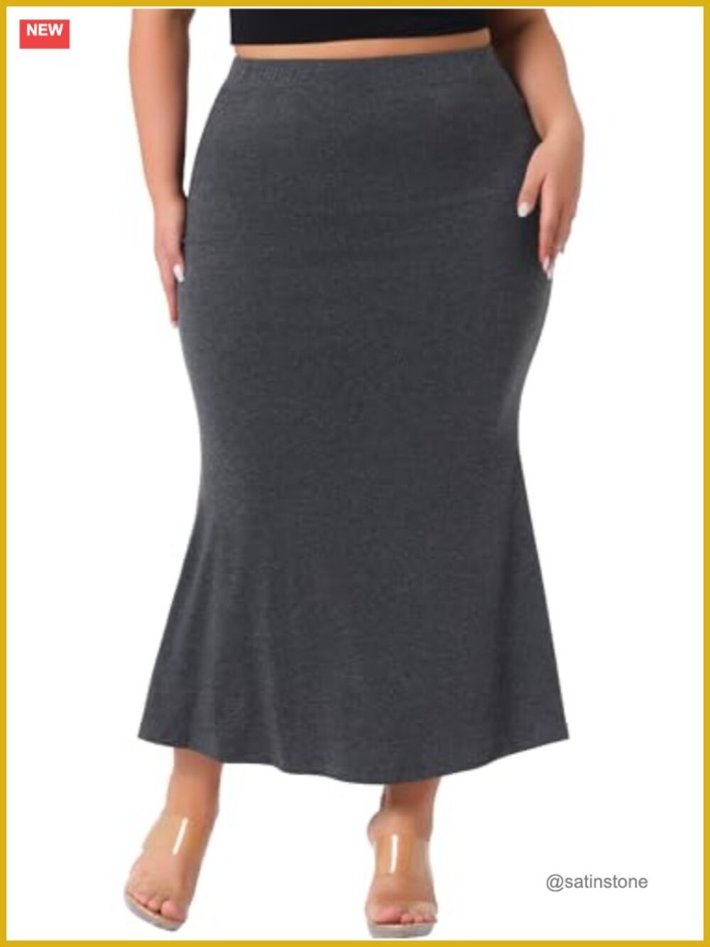 Plus Size Knitted Mermaid Skirt High Waist Bodycon Fishtail Midi Stretch